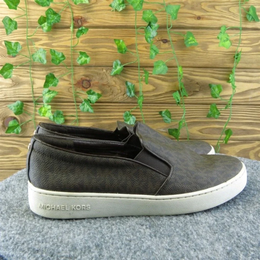 MICHAEL KORS Keaton Women's Logo Print Coated Canvas Slip On Sneakers Brown US 9